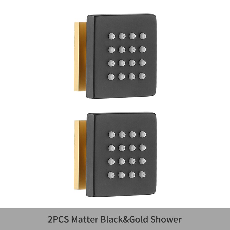 Square Black Body Rain Shower Spray Jets Bathroom Solid Brass Square Head Sprayer Set Saving Water Massage Jet System: 2PCS Black Gold