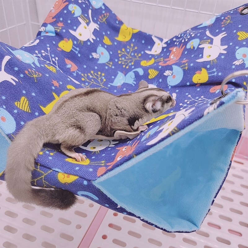 Hamac Pour Rats Petit Animal De Compagnie Double Toile Été Hamac Chaîne Anti-Morsure Sac De Couchage Pour Hamster Volant Écureuil Rat Maisons