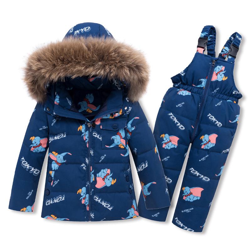 Abrigos de invierno rusos, Parkas con capucha de Dumbo de dibujos animados, mono infantil de piel de bebé, traje de nieve grueso, conjunto de ropa de nieve: Blue / 24M