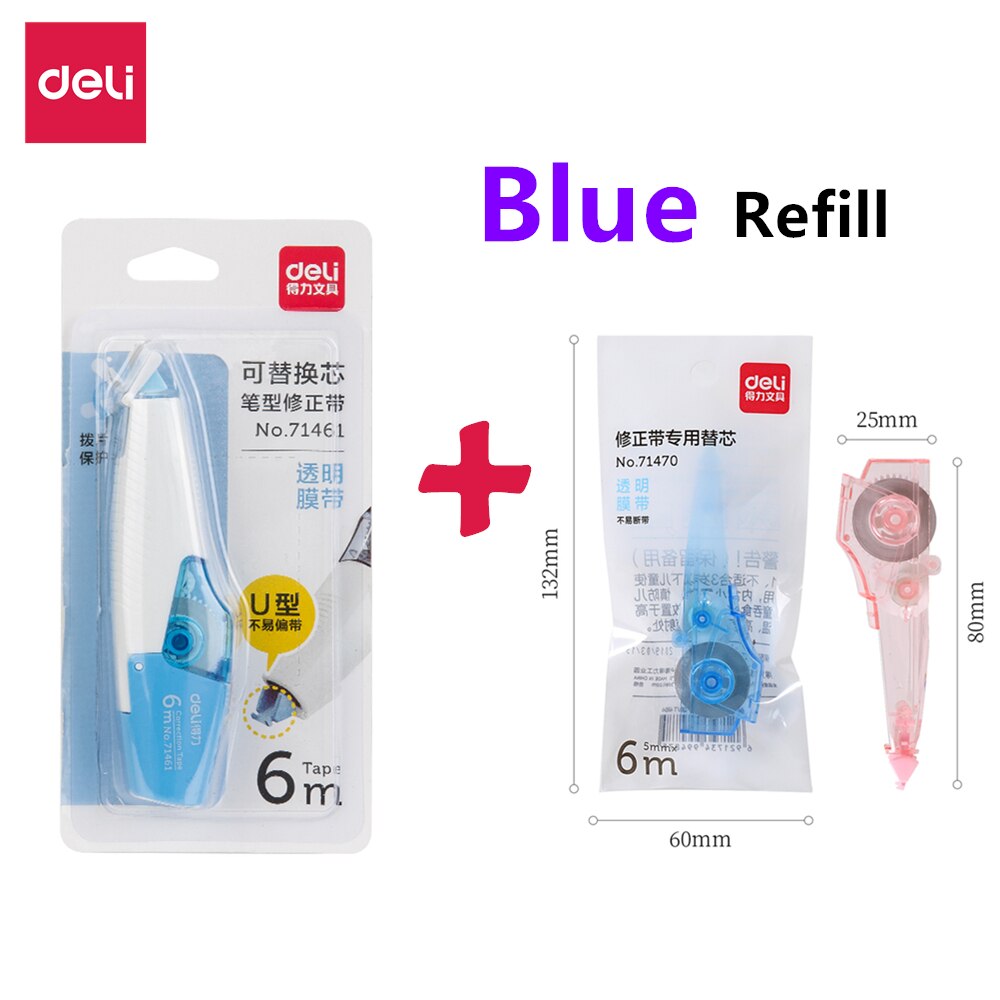 Deli Correction Tape Corrector Papeleria Replaceable Stationery Office School Stationery Supplies 71461: Blue With Refill
