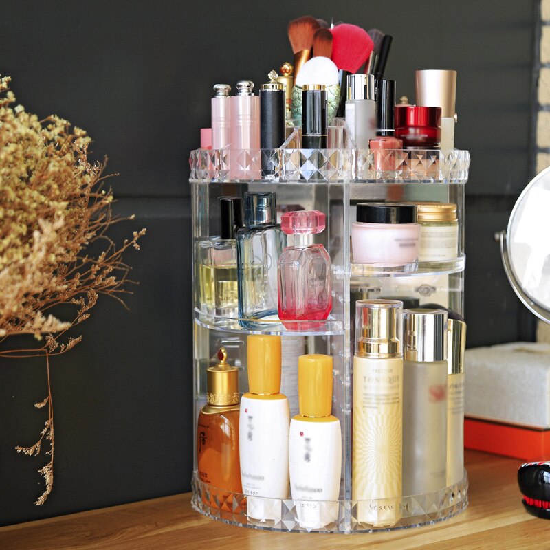 Acrylic Crystal Cosmetics Storage Box 360 Degree Rotating Cosmetic Storage Box Detachable Makeup Beauty Drawer Display Stand