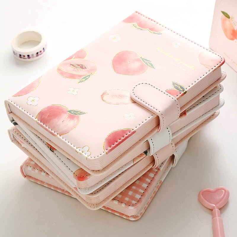 Kawaii melocotón cuaderno PU lindo de fruta diario Agenda planificador Colegio suministros