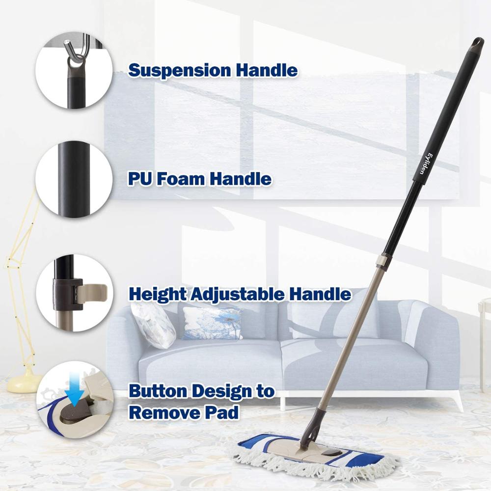 Cleanhome Microfiber Mop with Extendable Adjustable Handle and 2 Washable Pads for Wet & Dry Floor Cleaning