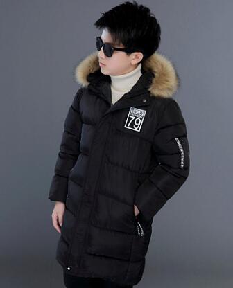 Chaqueta de invierno para niños y adolescentes, abrigo informal grueso y cálido con capucha, abrigos largos de plumas para niños de 4 a 12 años, novedad de: Black / 12 años