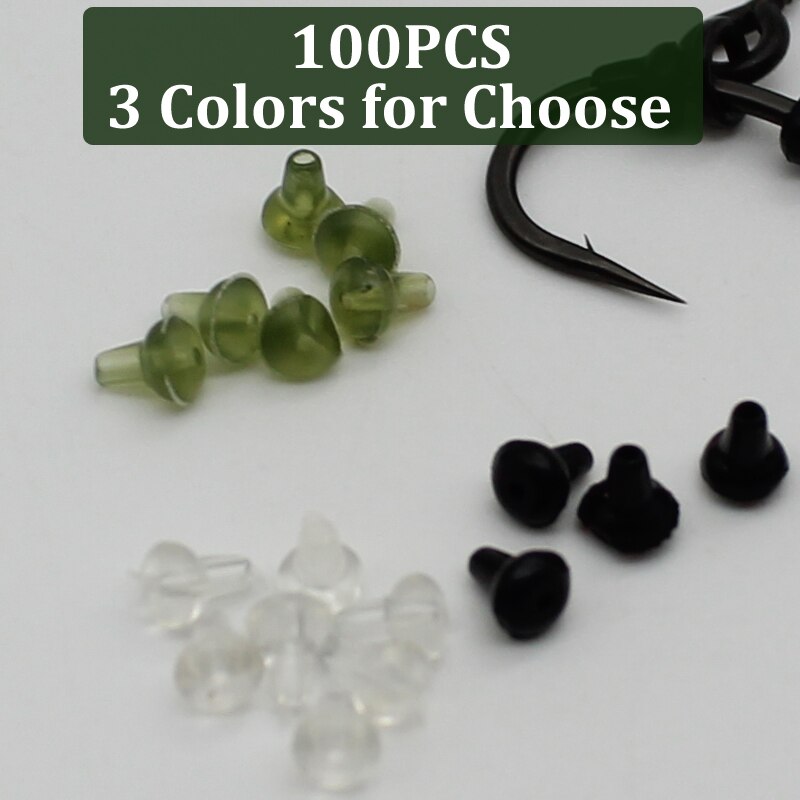 Topes de gancho para pesca de carpa, accesorios de pesca de carpa, cuentas de mango, tapones para ganchos deslizantes, cuentas de goma para herramientas de aparejo de cabello de carpa, 100 Uds.