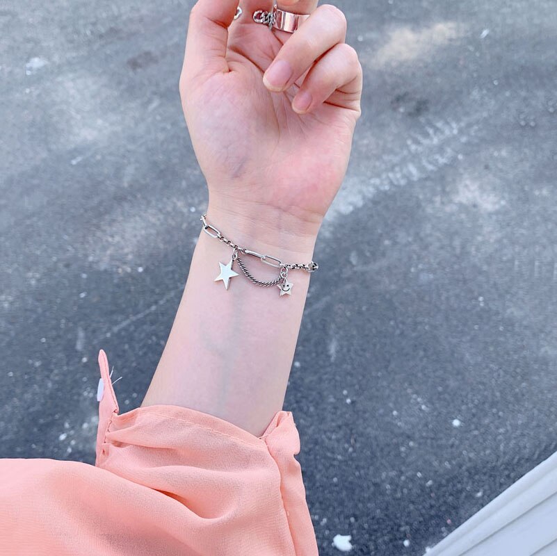 S925 stempel lachend gezicht ster thaise zilveren kleur armband kwastje ketting armband voor vrouwen sieraden s -b381