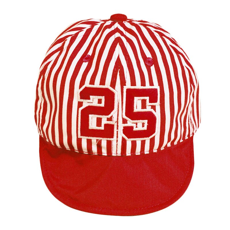 Cute Baby Hat Striped Number Embroidery Baby Boy Girl Baseball Cap Summer Cotton Children Sun Visor Caps: Red Striped