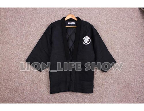 Japanese Men Women Hanten Winter Warm Wadded Cotton Kimono Haori Coat Outterwear: Black