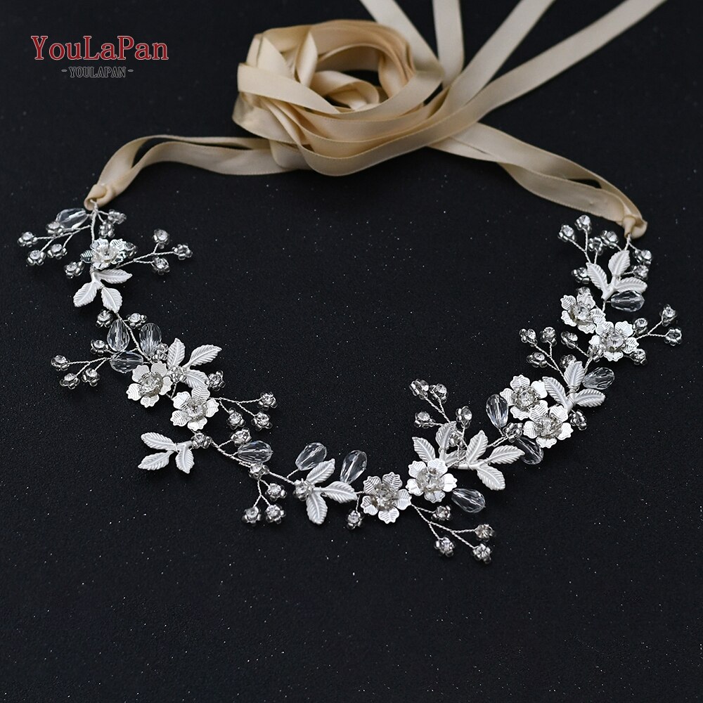 YouLaPan SH350 Wedding Dress Belt Bridal Rhinestone Sash with White Ribbon for Bridesmaid Crystal Party Gown Dress Belts: Champagne ribbon