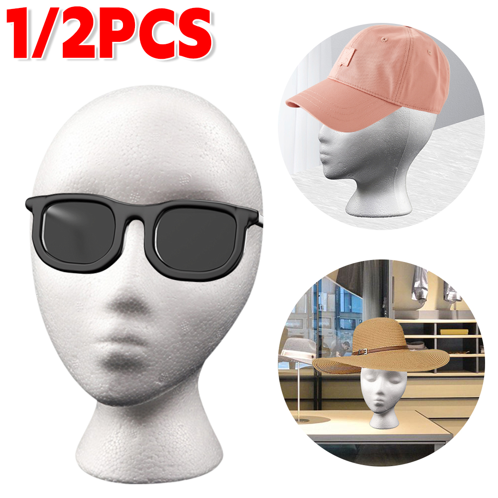 Tête de mannequin en mousse de polystyrène pour femme, chapeau, lunettes, présentoir de perruque, support T1 pour salon de coiffure, 1 pièce, 2 pièces