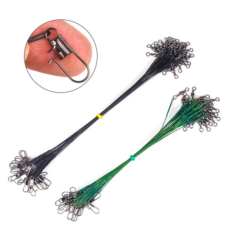 Sedal de pesca de acero antimordedura, 15cm-30cm, líder de alambre de acero con accesorios giratorios de pesca, correa de núcleo de plomo antirenvoltura