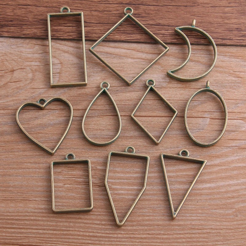 10 stks/30 stks Geometrische Figuur Charme Holle Lijm Lege Hanger Metaallegering DIY Armband Ketting Oorbellen Handgemaakte Bezel Mold: Gerhodineerd