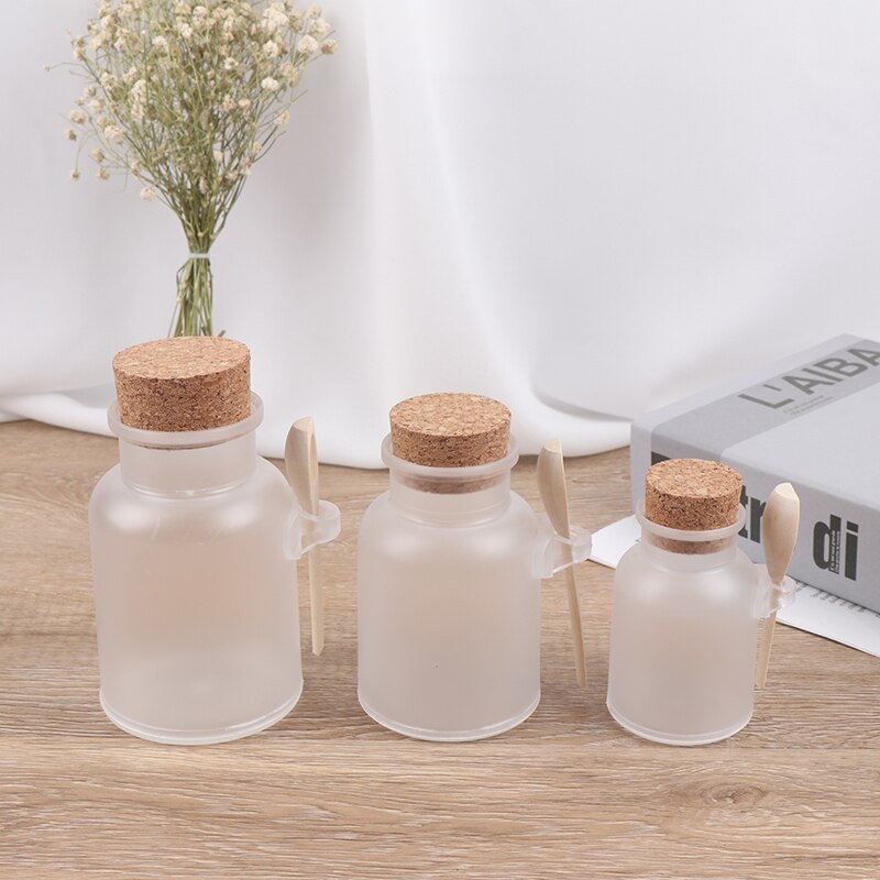 100/200/300g Bath Salt Bottle Round Cosmetic Empty Matte Cork Jar Women Mask Facial Container Refillable Bottles With Wood Spoon