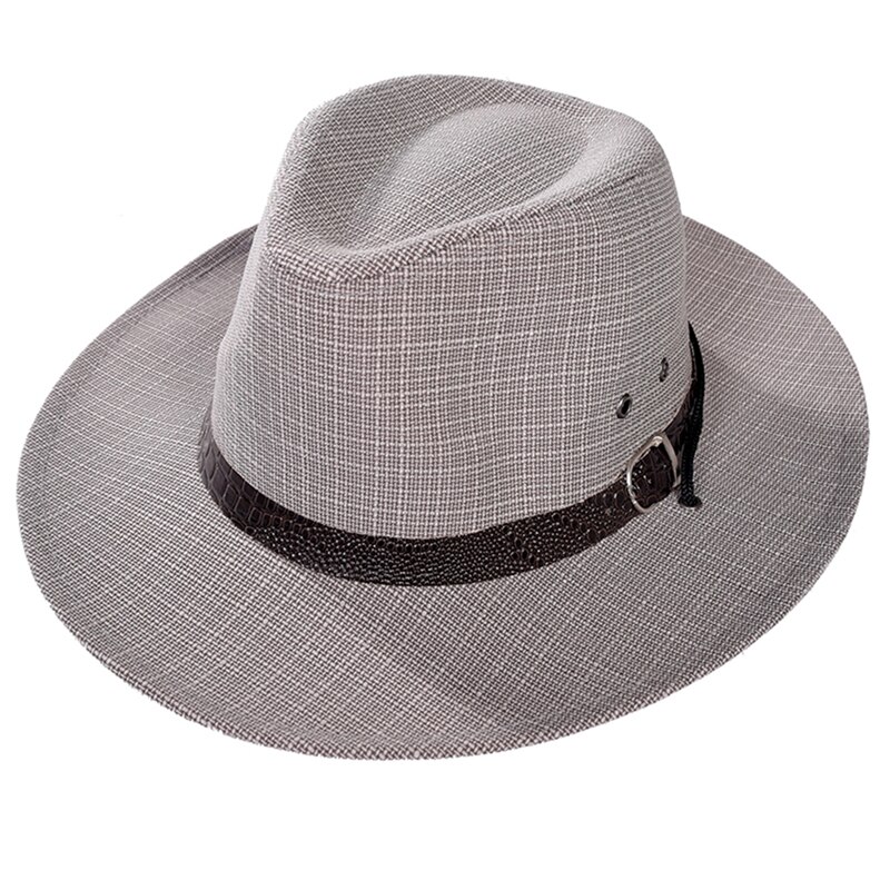 Imixlot Summer Men Straw Cowboy Hat Retro Classic Western England Style Gentleman Bucket Hat with Leather Buckle Decoration: BA