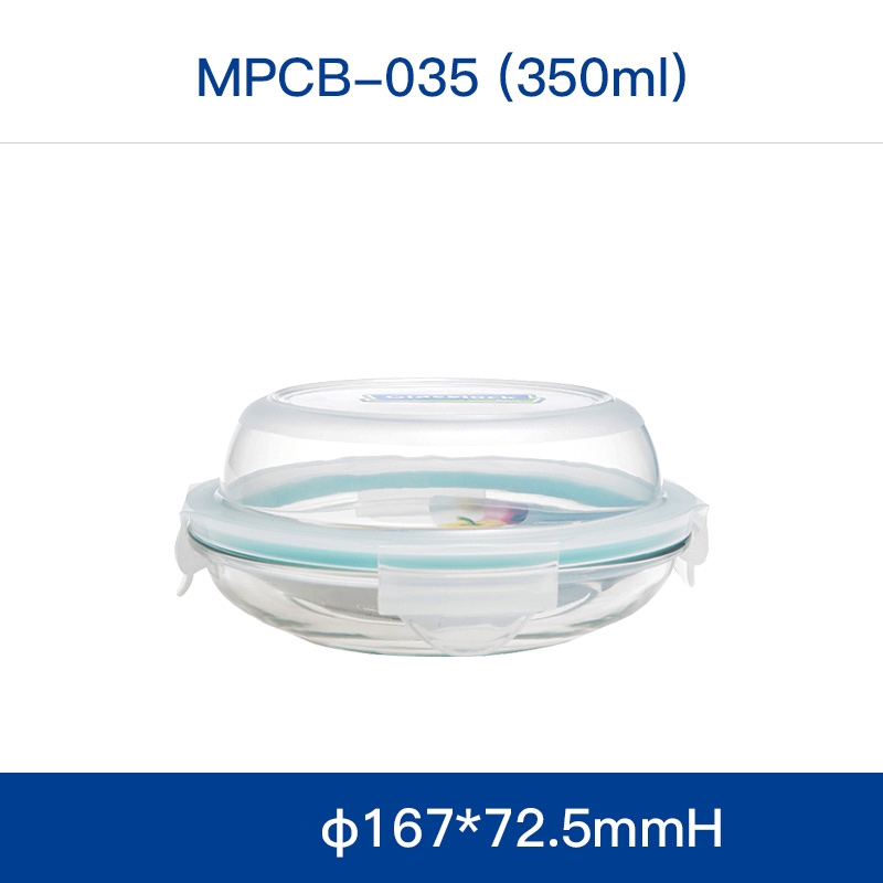Round Glass Food Container Box with Lid Air Tight Storage Oragnizer Kitchen Lunch Tableware Dishes Tools Microwave Available: 350ml
