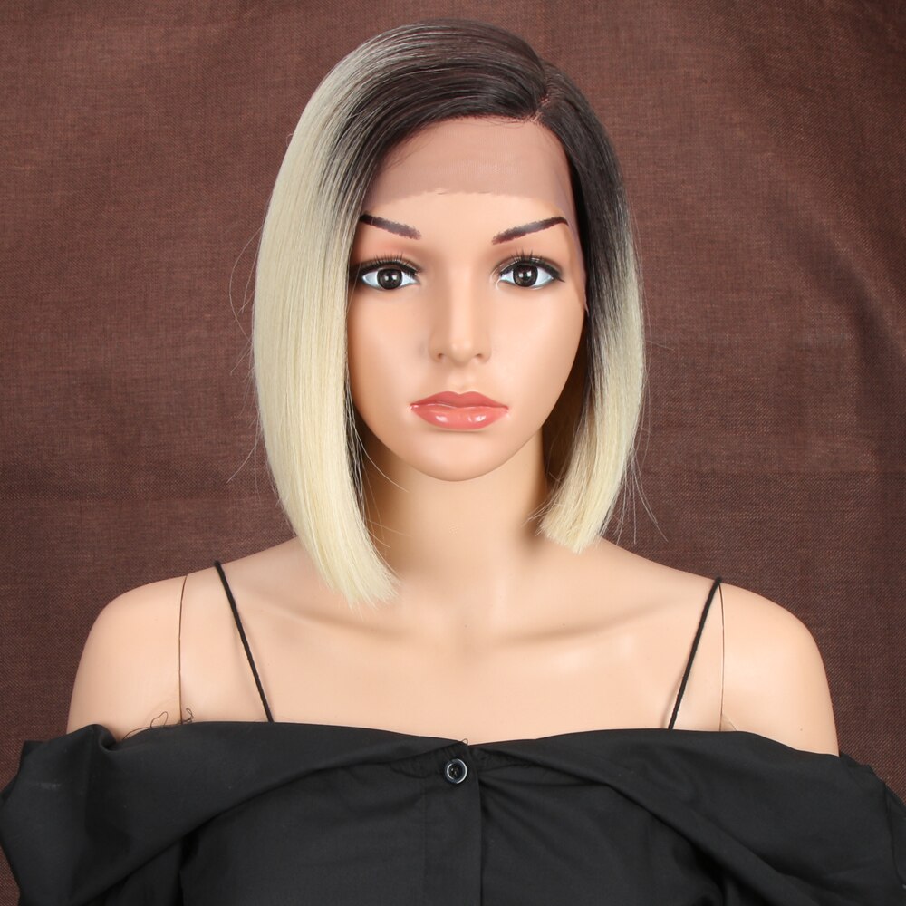 Bella Korte Pruik Bob Lace Pruik Synthetische 10 Inch Omber Blonde 613 Bruin Rood Bob Steil Haar Zijscheiding Pruiken voor Vrouw Cosplay: TT6-613