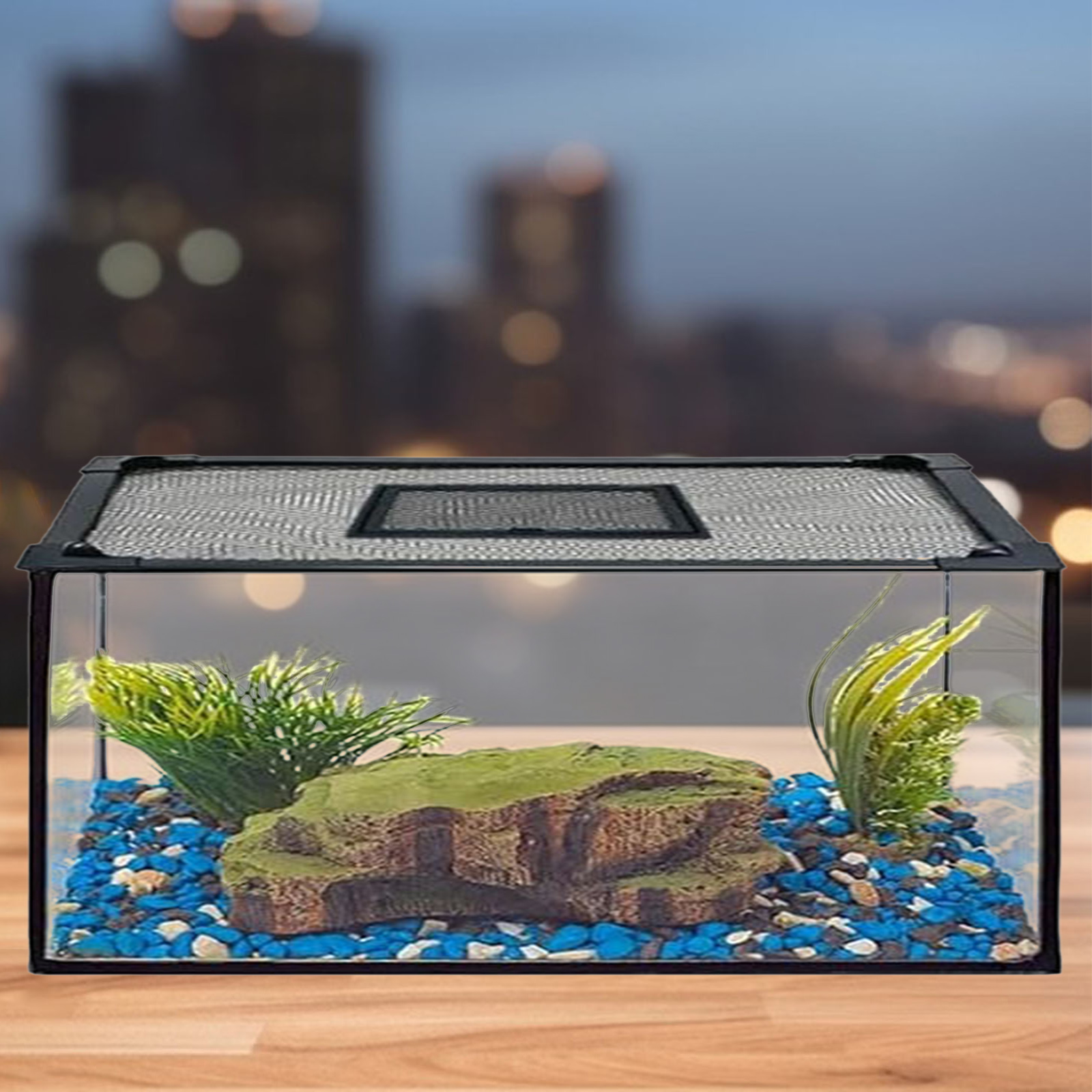 Fish Tank Cover Self Assembly Anti Jump Net Magnetic Black Mesh,Turtle Tank Net Fish Tank Top Protective Cover Replacement