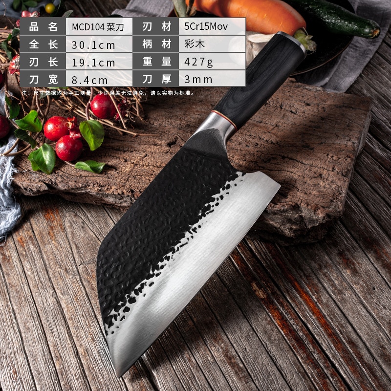 Chinese Gesmeed Butcher Keukenmes Set Servisch Kiritsuke Chef Mes High-Carbon Bekleed Staal Cleaver Fileren Vleesmes