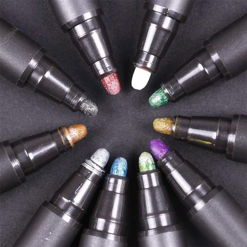 10pcs Metallic Paint Marker Pens for Rock Painting Ceramic Glass Wood Fabric Scrapbook Journals Photo Albums Card DTT88