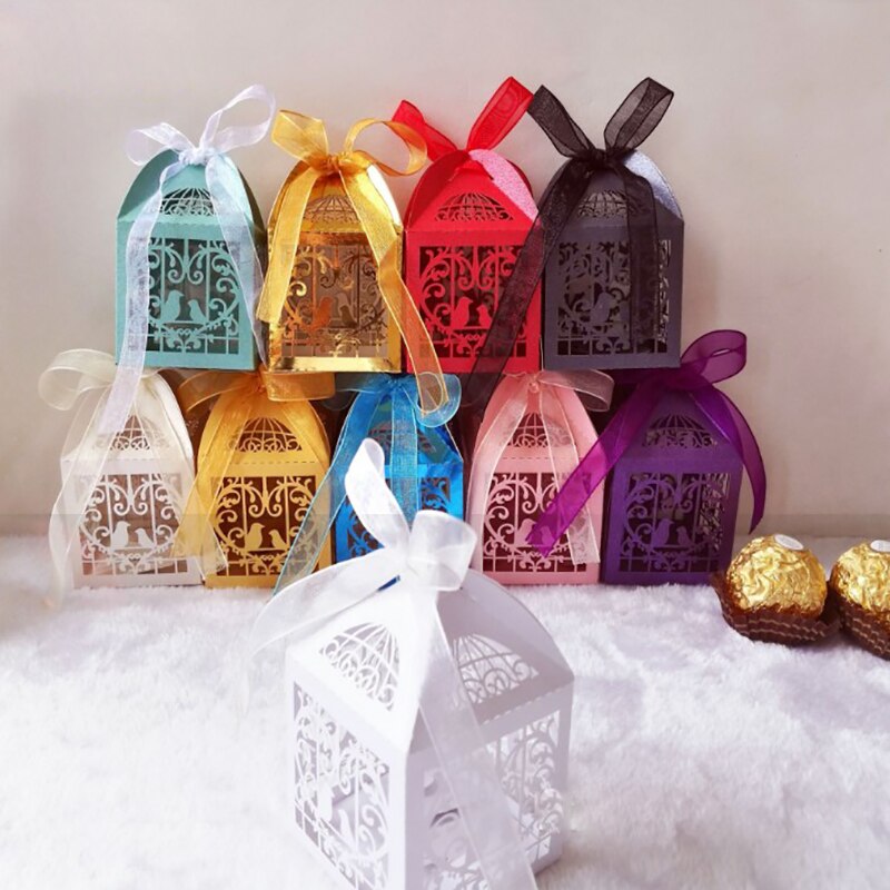 50 Stuks Hart Vogels Candy Box Met Linten Bridal Shower Wedding Party Gunsten Decor Supplies