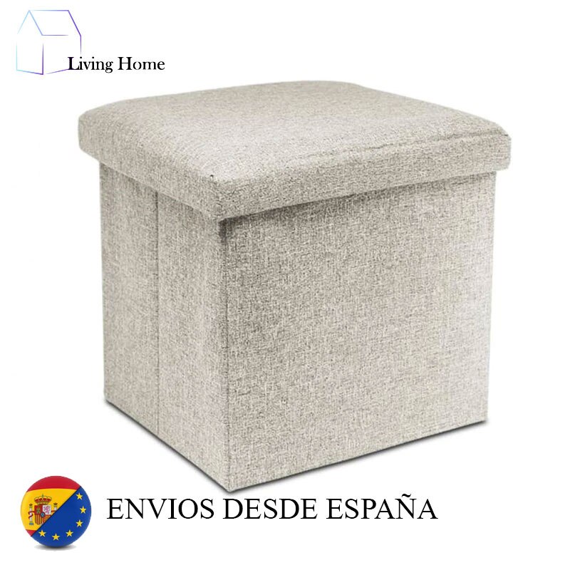 Puff Baúl Plegable 38x38x38 cm/Taburete Almacenaje Tapizado de Textil Tela Óptica Lino per Almacenamiento y Reposapiés - Asiento Silla Decorativ