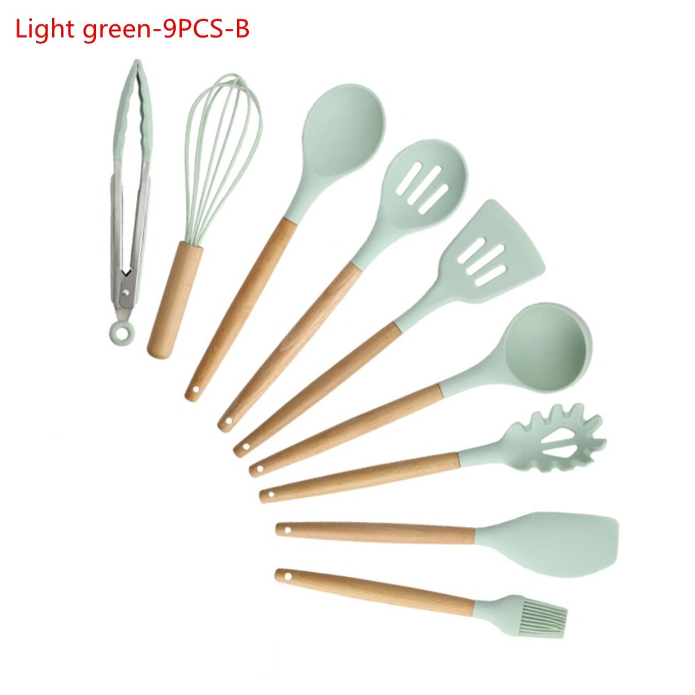 9/11Pcs Silicone Cooking Utensils Set Non-stick Spatula Shovel Wooden Handle Cooking Tools Set Kitchen Tools