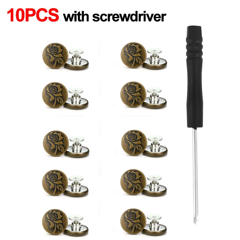 Botones de Metal para pantalones vaqueros, Kit de reparación de botones de tornillo sin costura, hebillas vaqueros extraíbles sin clavos, 17mm, 10 Uds.: Blanco
