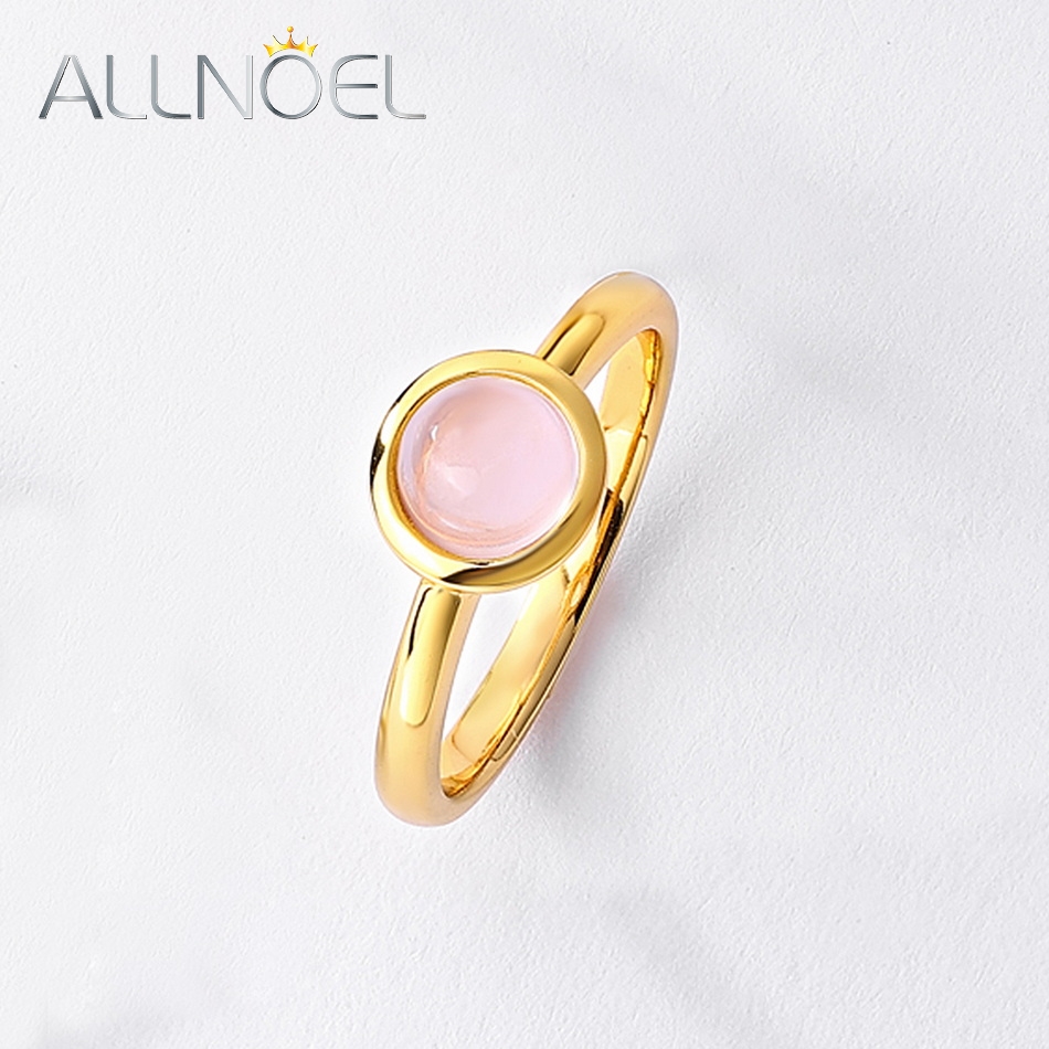 ALLNOEL 925 Sterling Silver 6mm Anello con pietra preziosa naturale Granato Topazio Prehnite Anello al quarzo rosa per le donne Regali per feste Gioielleria raffinata: Rosa / 7