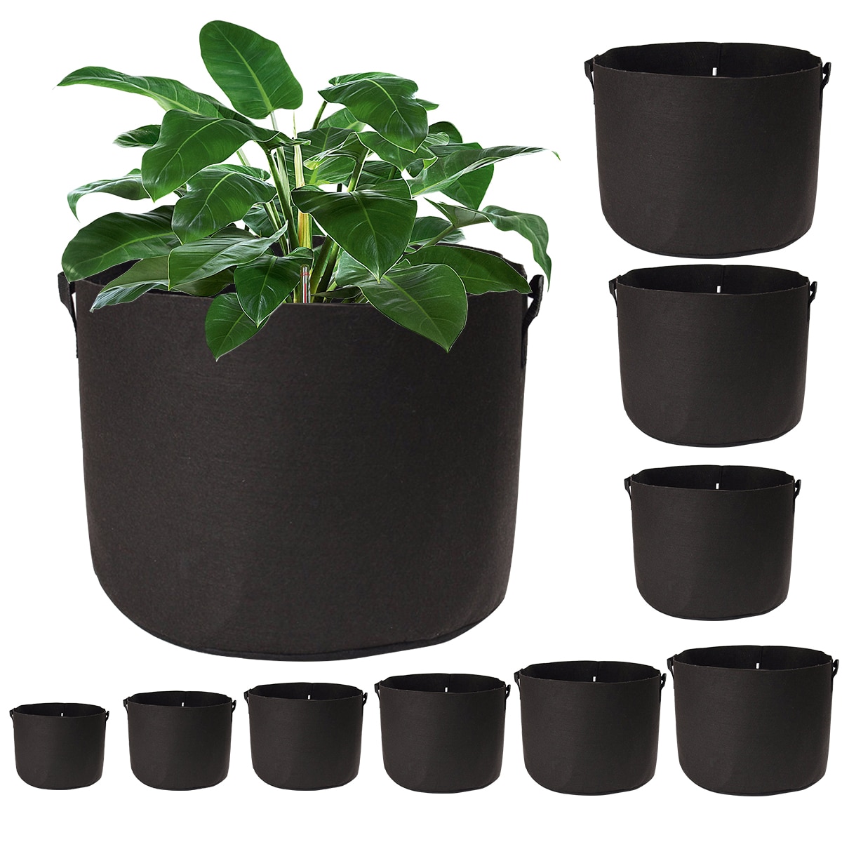 Sort stof krukker plante vokse poser med håndtag plantesæk frøplante blomsterpotte størrelse 1, 2, 3, 5, 7, 10, 15, 20 ,25, 30 gallon
