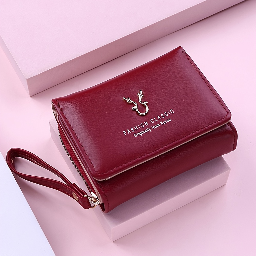 Classic Three Fold Wallet Coin Card Storage Women's Casual Student Small and Large Capacity: Burgundy