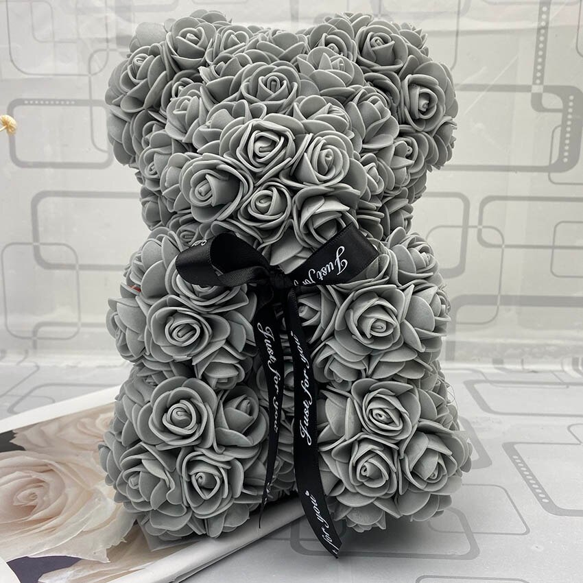 25 cm høje roser bjørn valentinsdag bamser 14 farver high-grade diy julebryllup dekoration: Grå 25cm ingen æske