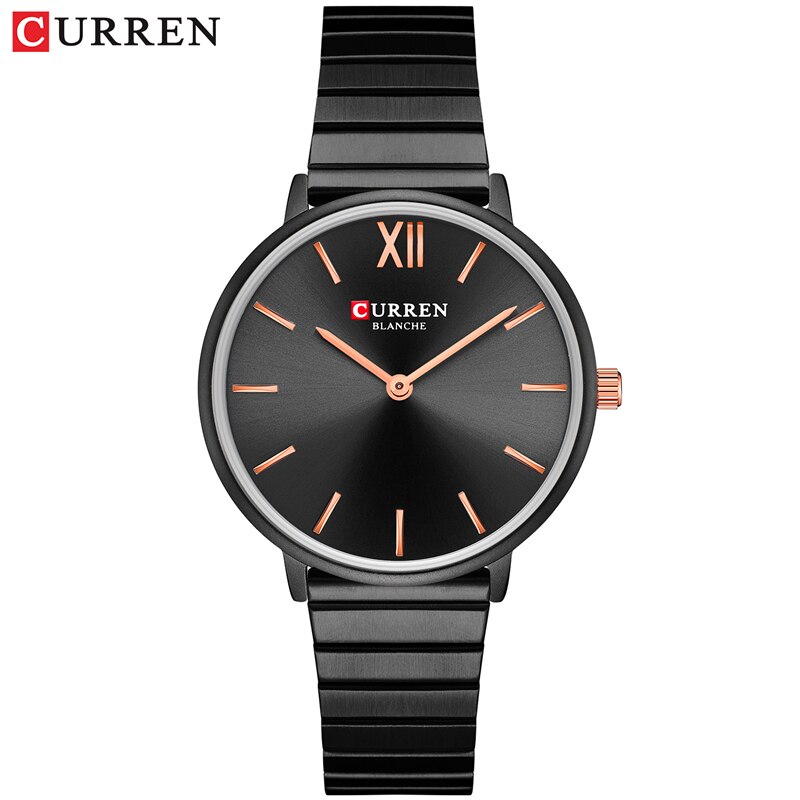 CURREN vrouwen Horloge Mode Vrouwelijke Klok Staal Quartz Horloges voor Dames Jurk Armband Horloge bayan kol saati: black