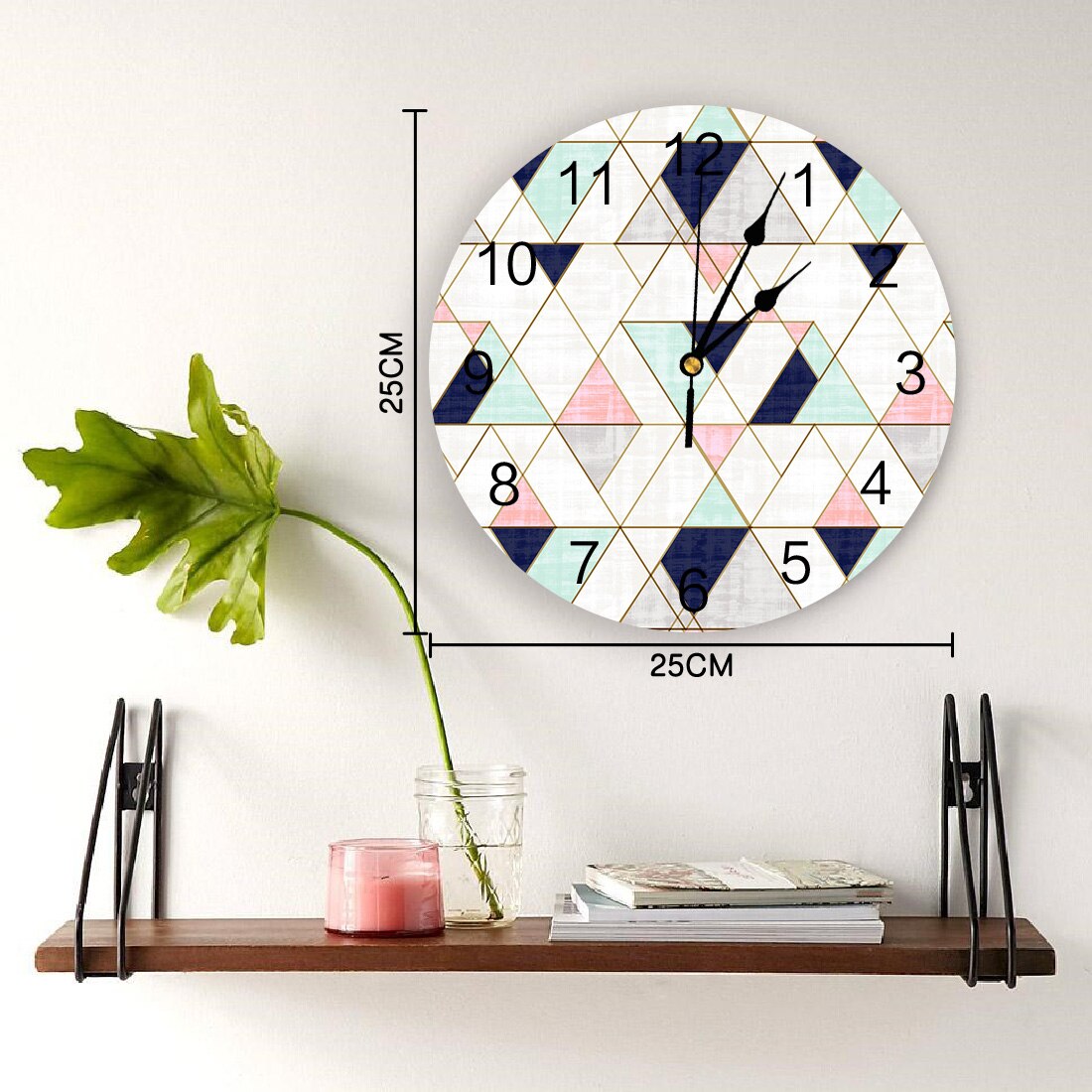 Triangles Navy blue Wall Clock Home Decor Bedroom Silent Oclock Watch Wall Digital Clock Wall Clock for Kids Rooms
