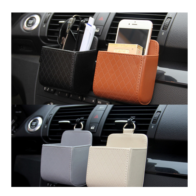 1pc Car Storage Bag Air Vent Dashboard Tidy Hanging Leather Organizer Box Glasses Phone Holder Storage Organizer Car Accessories