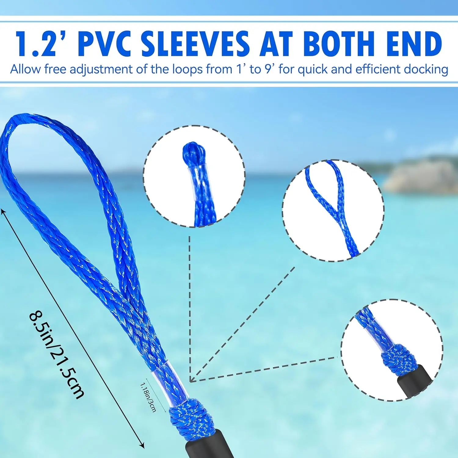 Líneas de muelle elásticas de 4 pies para barco, cuerdas de amarre de muelle (azul, 4 pies con un gancho)