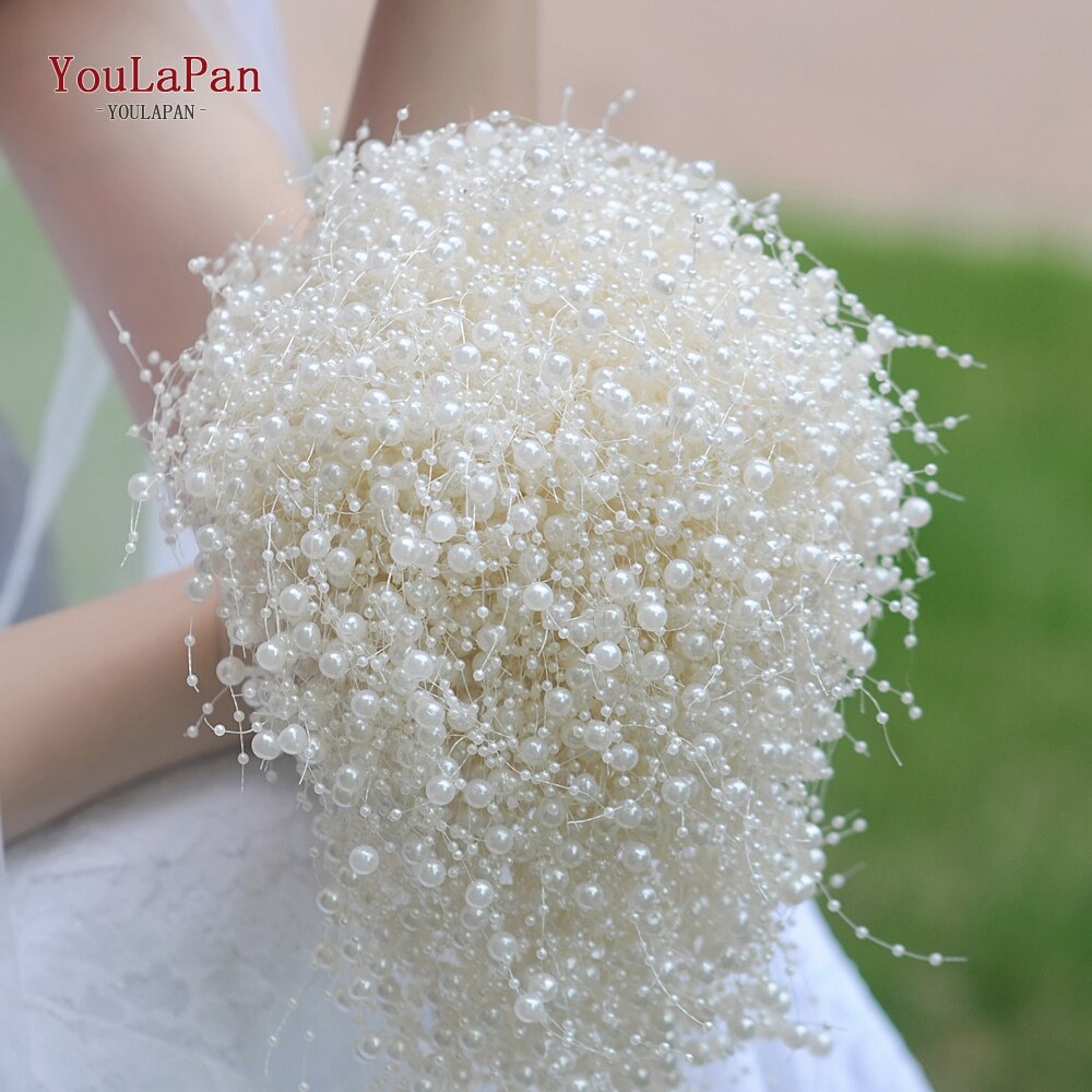 YouLaPan F24 Wedding Bouquet with Pearl Wedding Flowers Bridal Bouquets Bride Bouquet White Ivory Bridal Bouquet