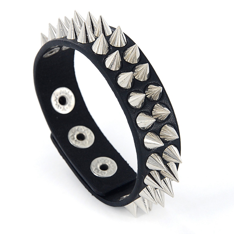 Gothic Delicate Cuspidal Spikes Niet Cone Stud Manschette Schwarze Leder Armschmuck Punk Armband Für Frauen Männer Schmuck