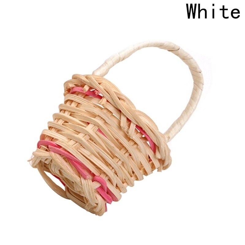 1PC Mini Rattan Weaving Storage Basket Fruit Rattan Storage Box for Cosmetics Tea Picnic Basket Organizer Kitchen Handicraft: white