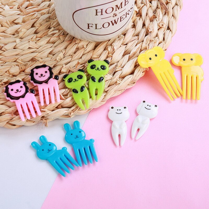 10PCS/Set Animal Farm Fruit Fork Mini Cartoon Children Snack Cake Dessert Food Fruit Pick Toothpick Bento Lunches Party Decor: Gray