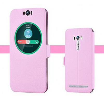 Cubierta de ventana abierta para ASUS ZenFone Selfie Funda de cuero fundas de teléfono piel para ASUS ZD551KL Z00UD flip shell back cubierta: Rosa