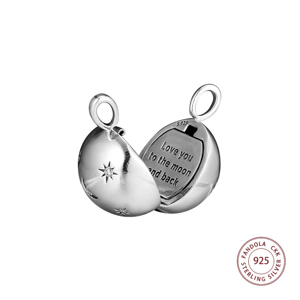 Moon and Stars Ball Pendant Necklace 925 Sterling Silver Necklaces for Women Jewelry collier femme