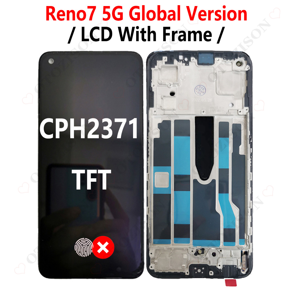 Super AMOLED Display For OPPO Reno7 Reno 7 5G Global Version CPH2371 LCD With Frame Screen Touch Panel Digitizer Sensor Assembly: WHITE