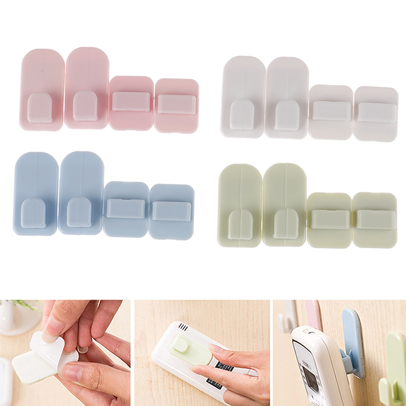 4pcs Practical Wall Storage Holder Strong Plastic Hooks Sticky Hook Set TV Air Conditioner Remote Control Hanger Key