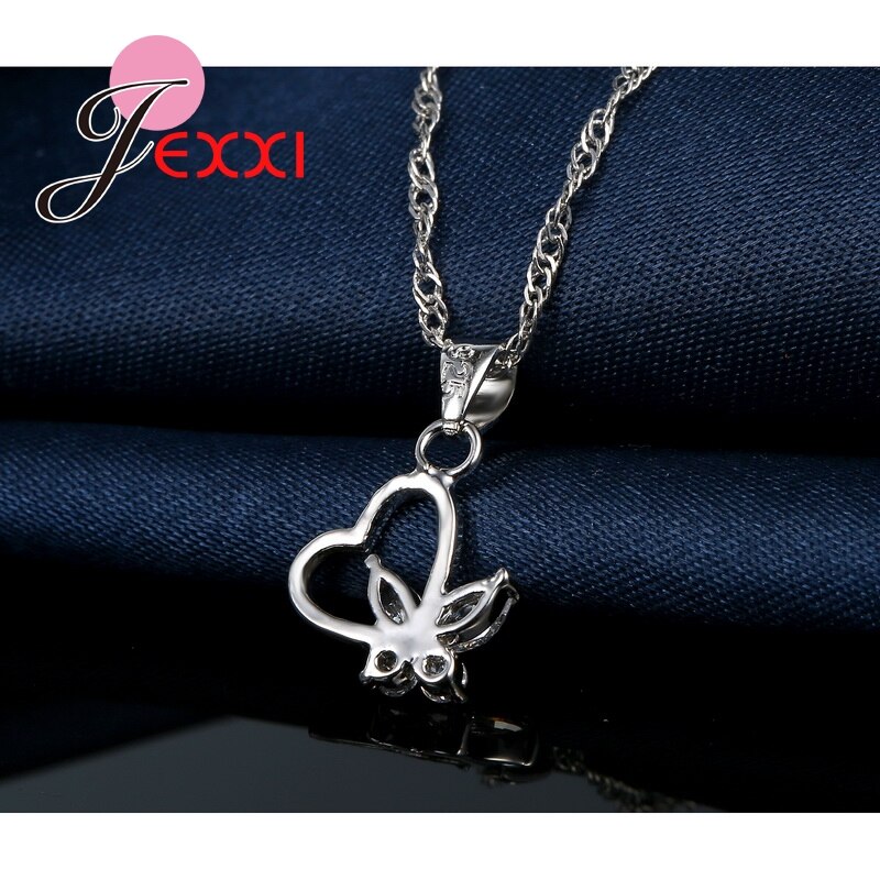 925 Sterling Zilveren Sieraden Set Cz Crystal Liefde Hart Mooie Vlinder Hanger Ketting & Earring Wedding Party Decoratie