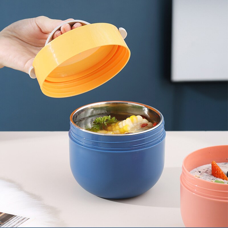 Portable Soup Cup Lunch Box Stainless Steel/Plastic Thermos Mug Food Container Thermal Cup Vacuum Bento Box With Spoon For Kids