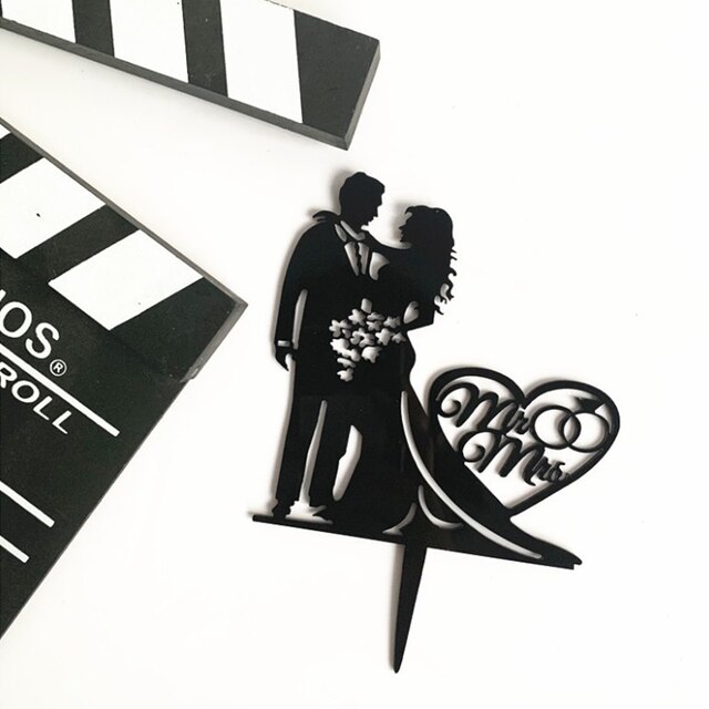 Wedding Cake Topper Mr Mrs Bride Groom Cake Decoration for Proposal Engagement and Wedding Gold and Black: A Black