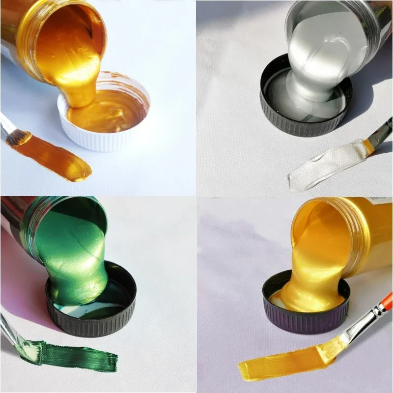 Pintura acrílica 60/300ml Metal oro plata cobre yeso muñeca goteo pegamento gancho pasta hecha a mano pigmentos D IY