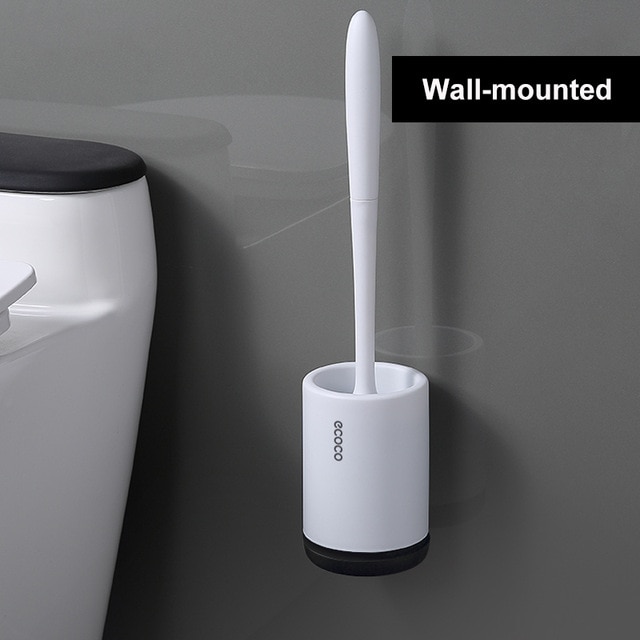 Toiletborstel met rubberen kop en houder, siliconen lange steel, huishoudelijke badkamerreinigingsborstel, wandborstels voor het toilet