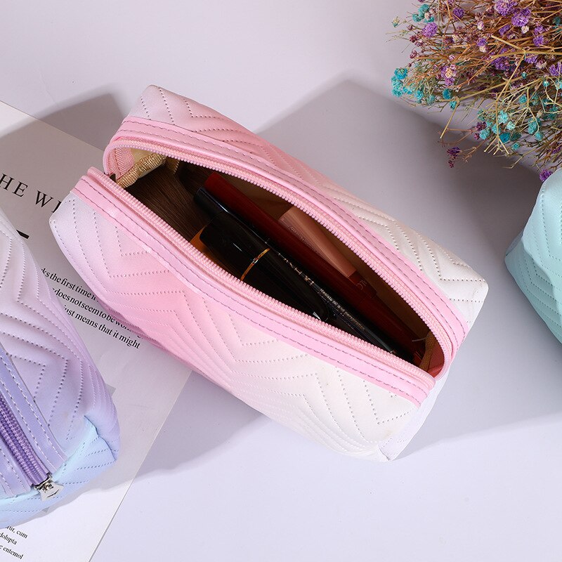 PURDORED 1 Pc Gradienten Farbe machen-hoch Tasche für Frauen Reißverschluss Samt Kosmetik Tasche Reise Große Weibliche Machen hoch Beutel Notwendigkeiten
