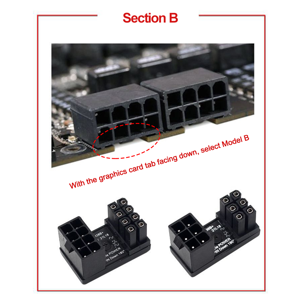 Turn Connector 8 Pin Power Adapter Board 6 Pin GPU Power Board 180 Degree Angle for Desktops Graphics Card